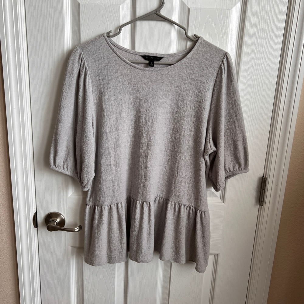Banana Republic Peplum Top Textured Puff Sleeve Casual Blouse Gray Size L
